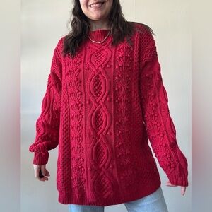 Vintage Express Vibrant Red Cable Knit Sweater
